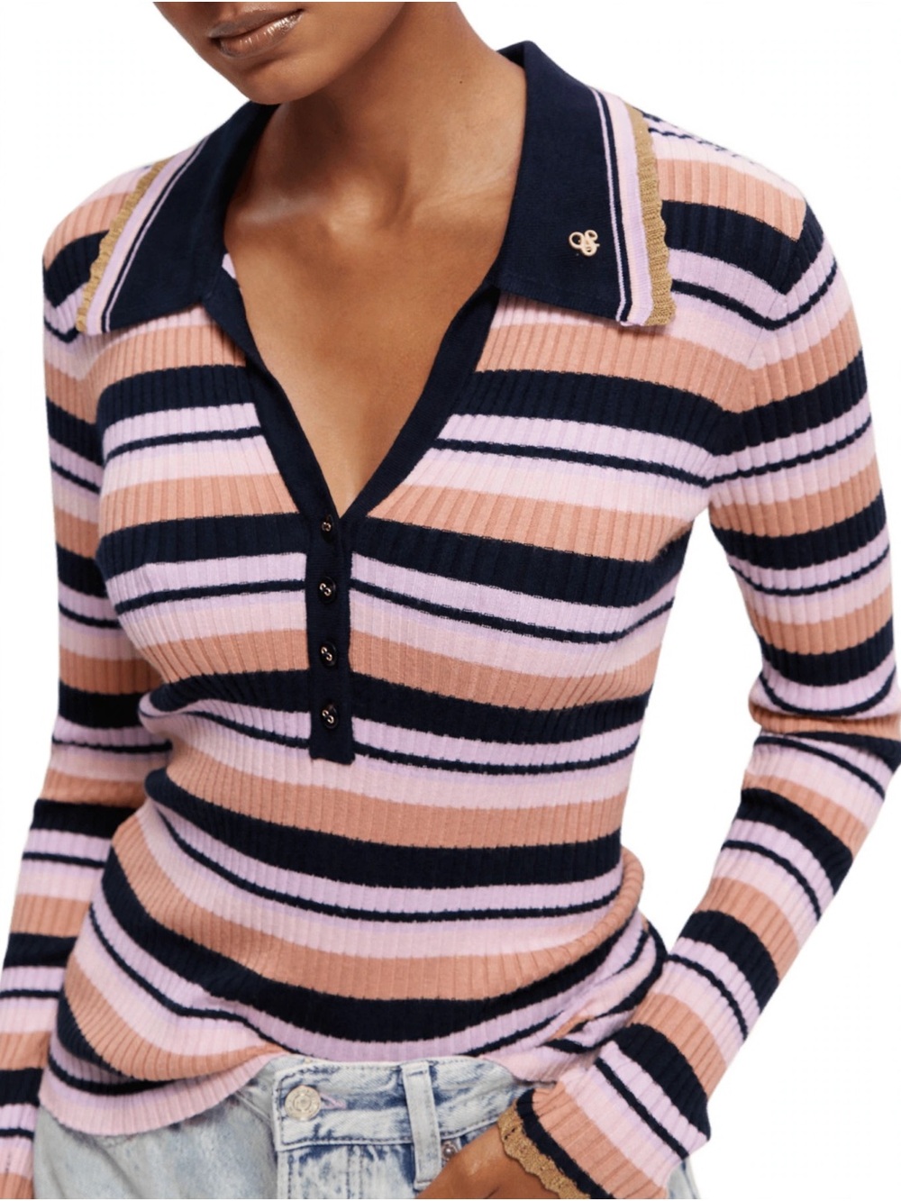 Scotch & Soda Knitted Striped Long Sleeve Polo Size XS